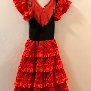 Spanish Red and Black Flamenco Kids Costume Dress Size 8